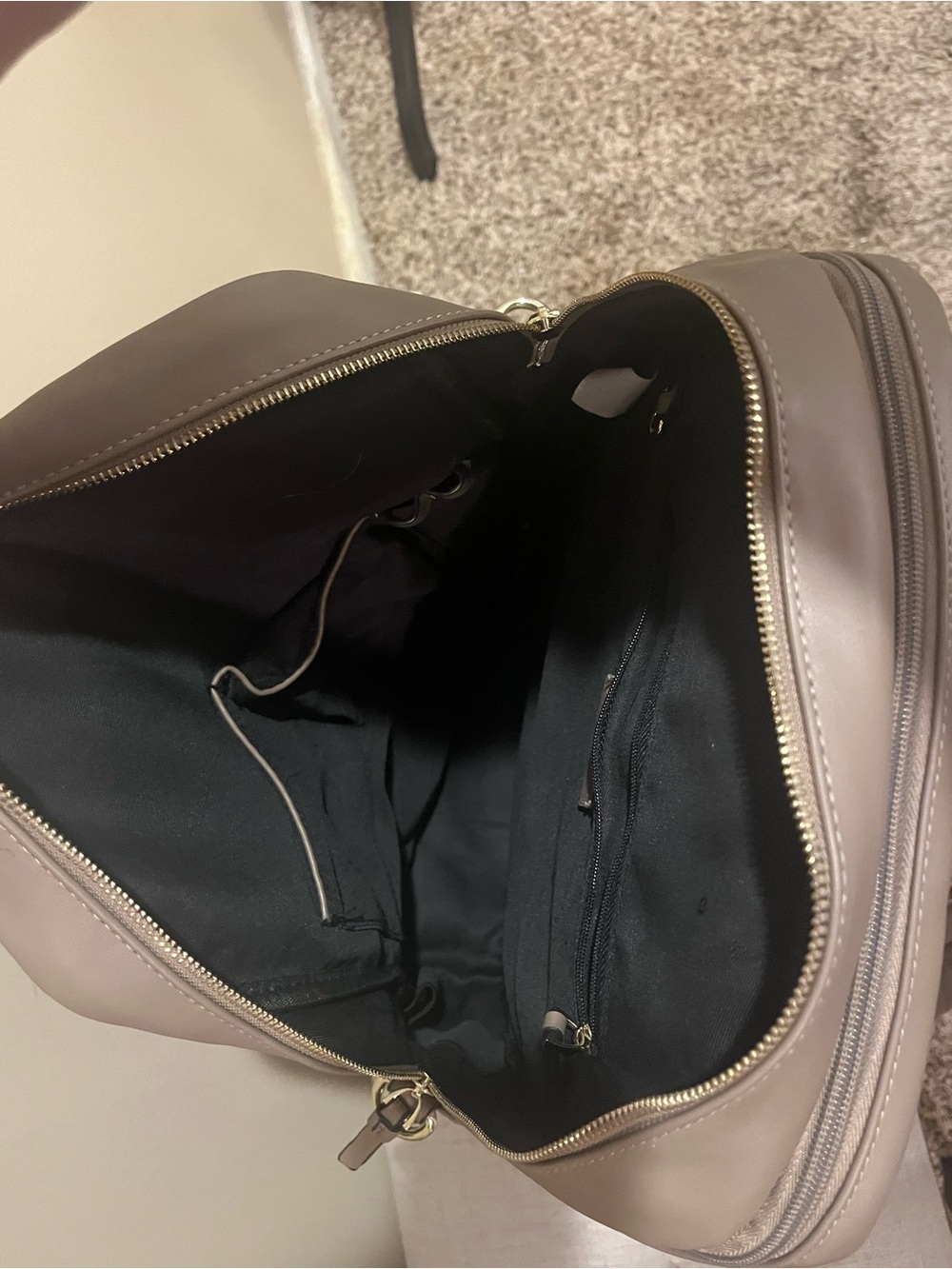 Like New Bugatti Taupe Faux-Leather Convertible Backpack Messenger - Picture 8 of 11